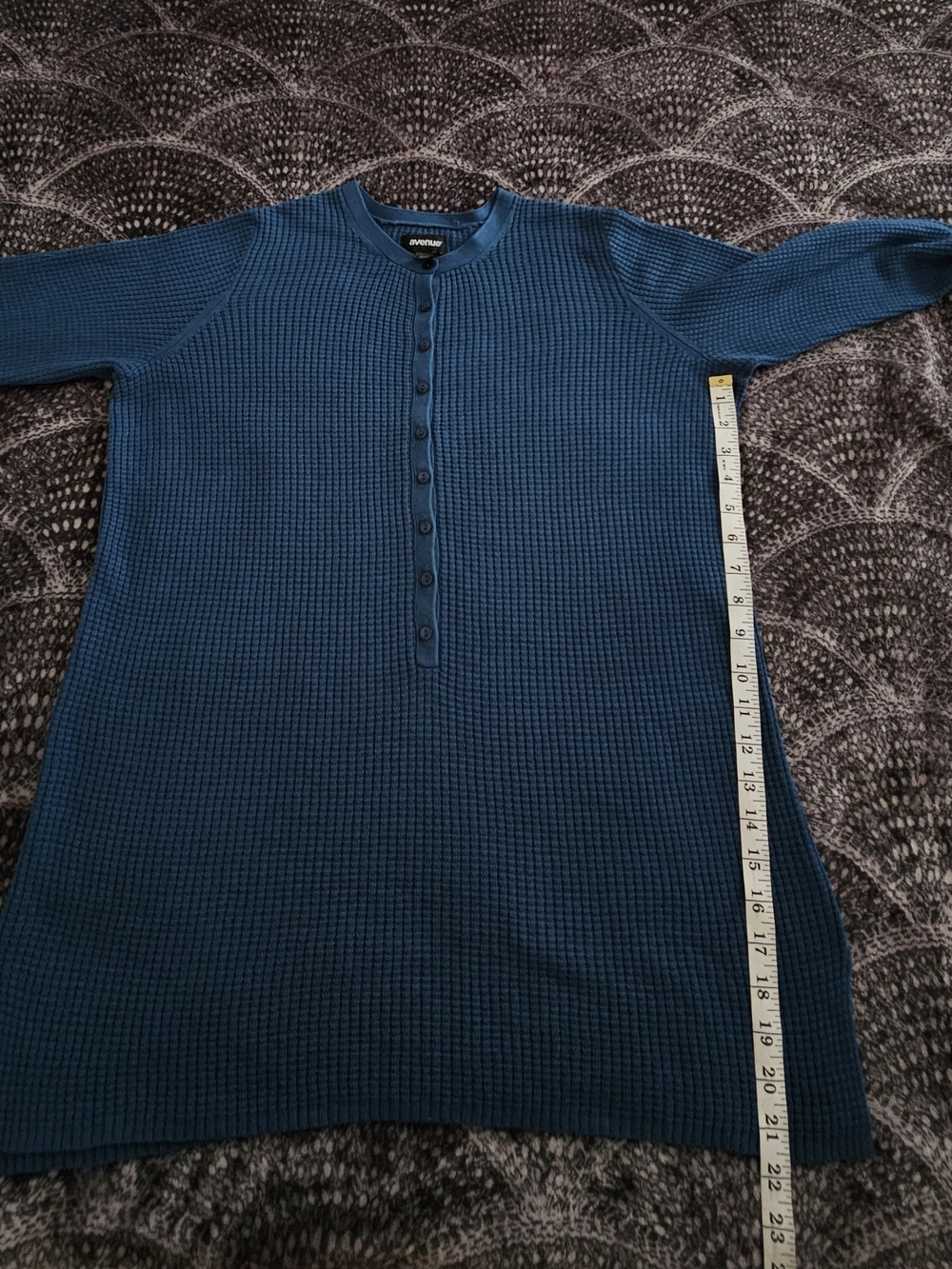 NWOT Avenue Men’s Teal Blue Waffle Knit Henley Shirt Size L (14/16) - Picture 9 of 14